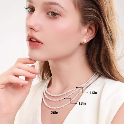 White Genuine Freshwater Cultured Pearl Necklace For Women And Men | Full Sizes from 3mm to 14mm Freshwater Pearls, AAA Grade & Above, A Love Gift Choice For Anniversaries And Birthdays - size: 4-5mm 18+2in