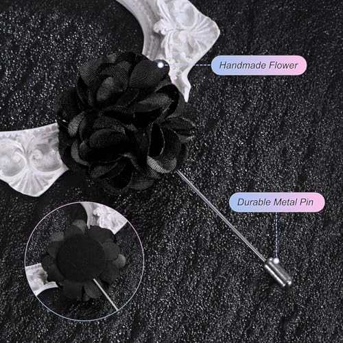 M METERXITY Flower Lapel Pins for Men, Boutonnieres Pin Camellia Flower Groom Boutonnieres for Wedding/Graduation - color: Black