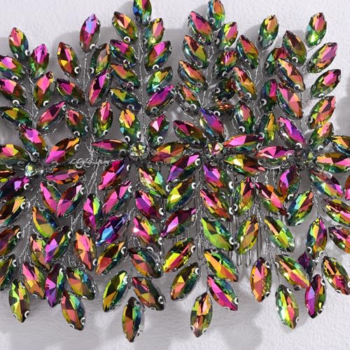 Bridal Rhinestone Hair Comb Large Rhienstone Wedding Headpiece Handmade Crystal Hair Comb for Bride Wedding Hair Accessories for Women (multi) - color: multi