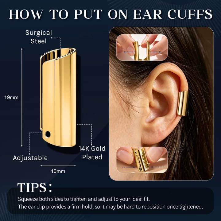 Gothic Clip On Ear Cuff Stainless Steel No Piercing Helix Cartilage | Hypoallergenic,Non Piercing Helix Cartilage,Gold Silver,Fake Earring,Lightweight,Punk Gothic Jewelry Gift Women Men - color: A3-Minimalist Design Gold
