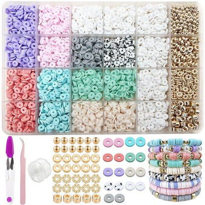 MIIIM Pastel Clay Beads Kit for Bracelets Making, Heishi Beads, Clay Charms and Gold Spacer for Jewelry Making, Friendship Bracelet Kit for Crafts, Concert, Raves, Gifts - color: Pastel