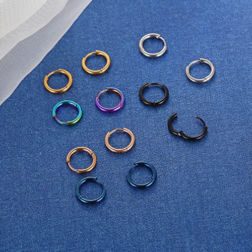 316L Surgical Stainless Steel Small Hoop Earrings 8mm 10mm 12mm 14mm Hypoallergenic Huggie Hoop Earrings Helix Lobes Hinged Sleeper Earrings Cartilage Piercings - color: B: Diameter 10mm (6 Color),6 Pairs