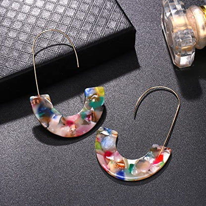 Acrylic Earrings Statement Tortoise Hoop Earrings Resin Wire Drop Dangle Earrings Fashion Jewelry For Women - color: Dark floral