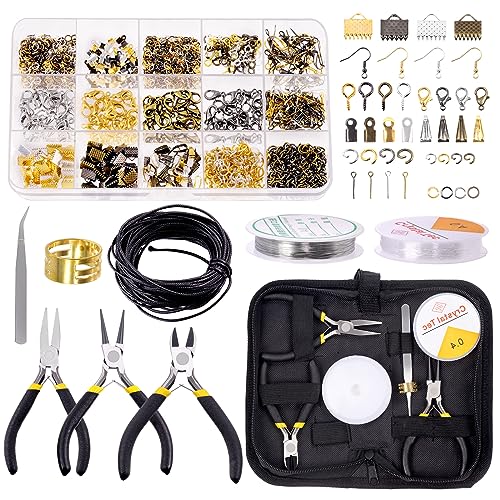 Glarks 1468Pcs Jewelry Making Supplies Kit with Pliers, Findings, Beading String for Repair, Making and Beading - size: 1468pcs