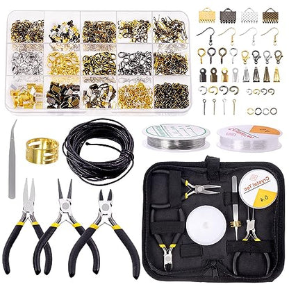 Glarks 1468Pcs Jewelry Making Supplies Kit with Pliers, Findings, Beading String for Repair, Making and Beading - size: 1468pcs