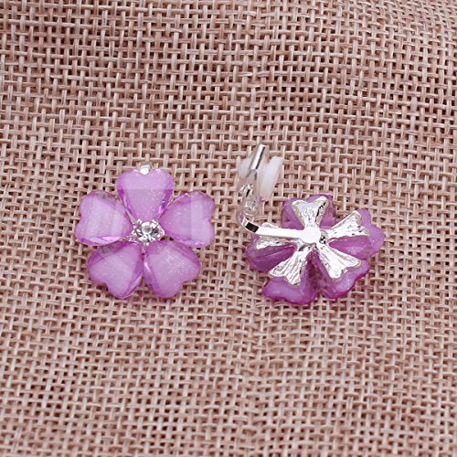 Silver Plated or Gold Plated Opal Flower Shape Clip on Earrings Non Piercing for Women - color: Purple