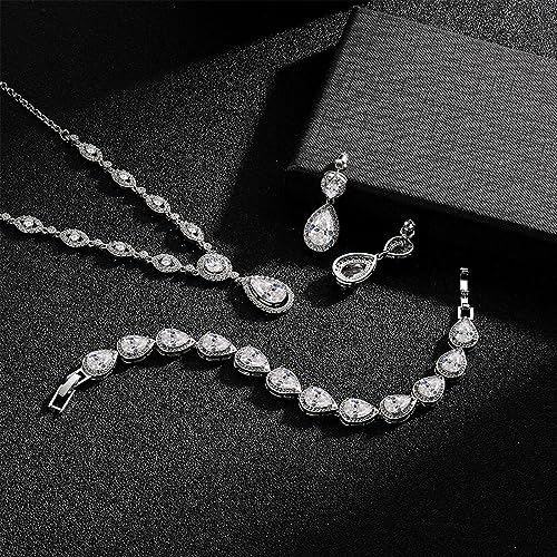 GULICX AAA Cubic Zirconia CZ Silver Plated Base Women's Party Jewelry Set Earrings Pendant Necklace - color: White Set