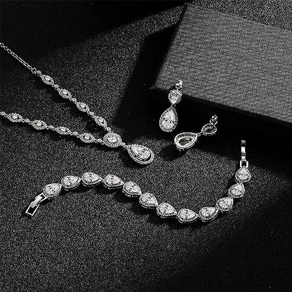 GULICX AAA Cubic Zirconia CZ Silver Plated Base Women's Party Jewelry Set Earrings Pendant Necklace - color: White Set