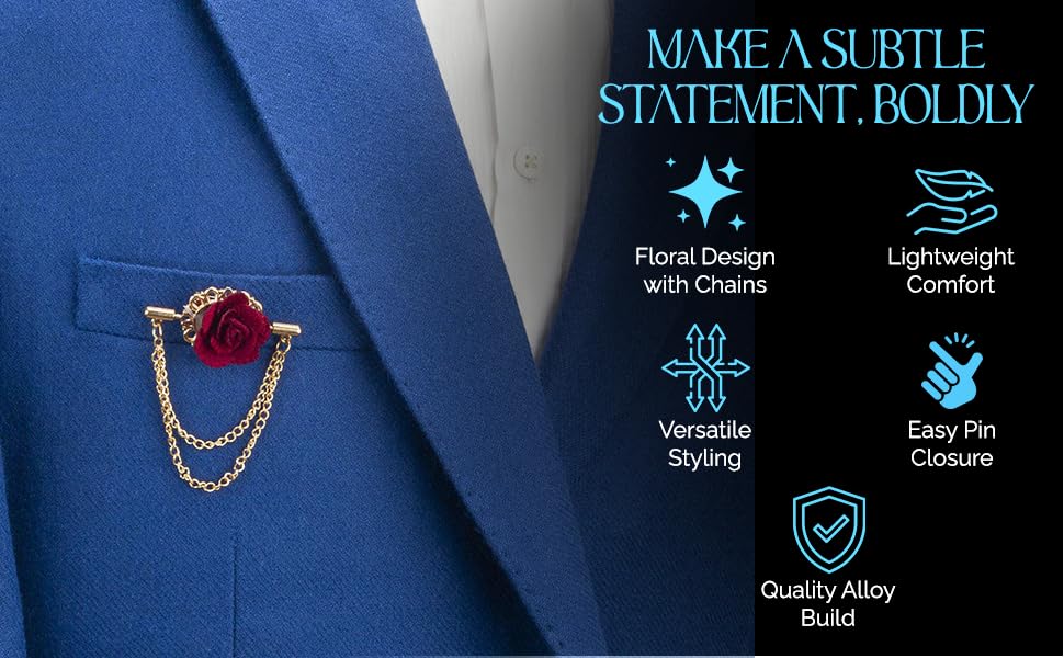 Knighthood Maroon Flower with Double Hanging Chain Lapel Pin/Brooch