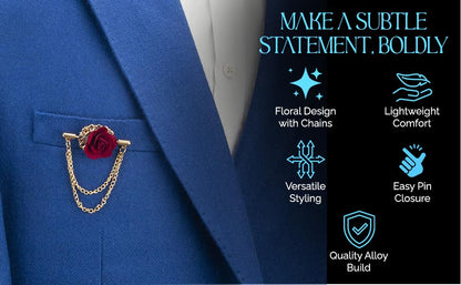 Knighthood Maroon Flower with Double Hanging Chain Lapel Pin/Brooch