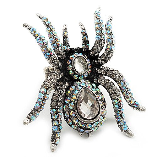 Avalaya Oversized Clear Crystal Spider Stretch Cocktail Ring (Silver Tone)