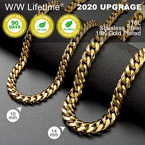 Mens 18k Gold Plated Stainless Steel Hip Hop Cuban Curb Link Chain Necklace
