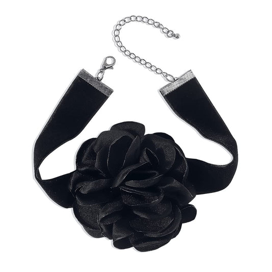 Dtja Vintage Rose Flower Choker Necklace for Women Gothic Black Velvet Ribbon Camellia Blossom Charm Chain Adjustable Comfort Fit Retro Wedding Holiday Costume Party Jewelry - color: Black