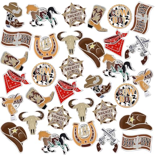 Landical 60 Pcs Western Lapel Enamel Pins Bulk Silly Goose Derby Horse Camping Coastal Cowgirl Cowboy Hat Pins for Clothing Bag Truck Hat Decor Jewelry Party Favors Gift - style: Cowboy