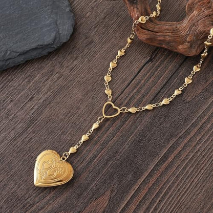 Personalized Heart Locket Necklace for Women Stainless Steel- Heart Necklace - color: Gold-C