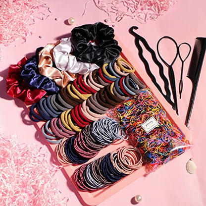 YANRONG 1159PCS Hair Accessories for Woman Set Seamless Ponytail Holders Variety Hair Scrunchies Hair Bands Scrunchy Hair Ties For Thick and Curly (Deep Colour) - color: Deep Colour