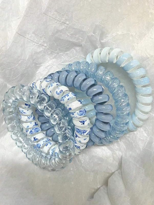 5 PCS Blue Spiral Hair Ties No Crease Spiral Hair Ties Large Elastic Hair Ties Waterproof Ponytail Holder Hair Ties for Thick and Thin Hair - color: Multicolored 6