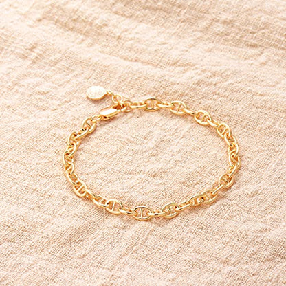 LOYATA Chain Bracelet Gold Link 14K Gold Plated Dainty Pearl Bracelet Simple Jewelry Gift for Women - style: coin 1