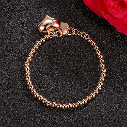 H&Beautimer 925 Sterling Silver 4-10MM Ball Chain Bracelet For Women's - Italian Handmade Bead Chain Bracelet 5''5.7''6.3''6.7''7.5''8''8.3''8.5''9 Inch Rose Gold Party Jewelry - color: 4MM Silver-Heart Pendant, size: 8.3 inches
