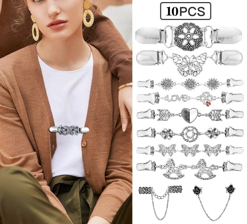 Vintage Sweater Clips Shawl Dresses Shirt Clips Retro Cardigan Collar Chain Clips Brooch Pins for Women - style: Style 3
