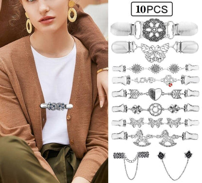 Vintage Sweater Clips Shawl Dresses Shirt Clips Retro Cardigan Collar Chain Clips Brooch Pins for Women - style: Style 3