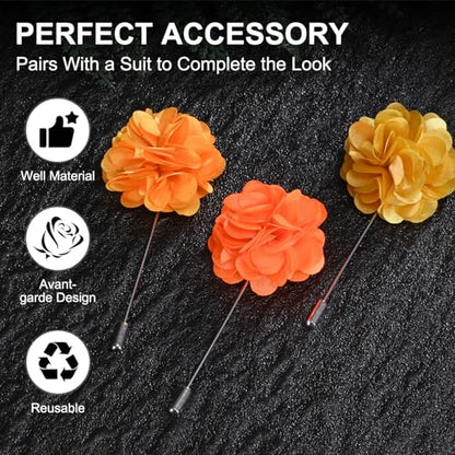 M METERXITY Flower Lapel Pins for Men, Boutonnieres Pin Camellia Flower Groom Boutonnieres for Wedding/Graduation - color: Yellow