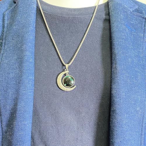 Stainless Steel Mens Necklace 12 Zodiac Moon Galaxy Pendant Necklace,22.8 Inch Stainless Steel Chain, 1.13 Inch Aries/Pisces Celestial Crescent Moon Star Sign Charm Jewelry - style: Sagittarius（11.23-12.21）