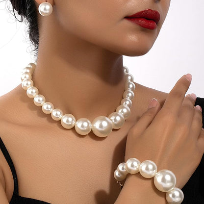 CSIYANJRY99 Pearl Necklace and Earring Set Faux Pearl Jewelry Sets for Women Imitation Beaded Pearl Necklace Bracelet Stud Earrings for Women - color: Silver Chunky Pearl