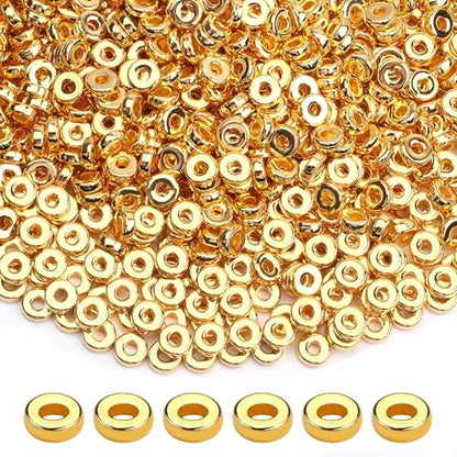 1500pcs 6mm Gold Flat Round Spacer Beads for Jewelry Making | CCB Material Gold Plated, for DIY Necklace Bracelet Earrings, 2mm Hole Easy Threading,Flat Round Disc Loose Spacer Bead - color: Gold