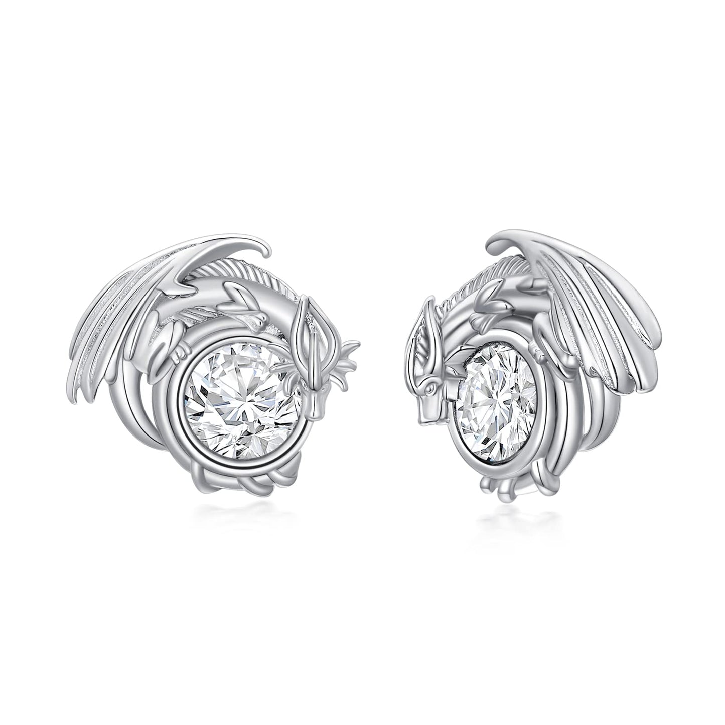 Dragon Earrings Sterling Silver Stud Hypoallergenic Birthstone Crystal Dragon Earrings for Women - color: 04-Apr