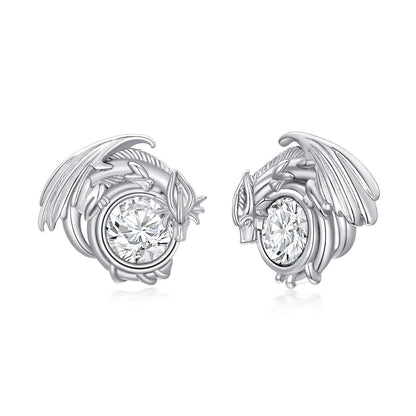 Dragon Earrings Sterling Silver Stud Hypoallergenic Birthstone Crystal Dragon Earrings for Women - color: 04-Apr