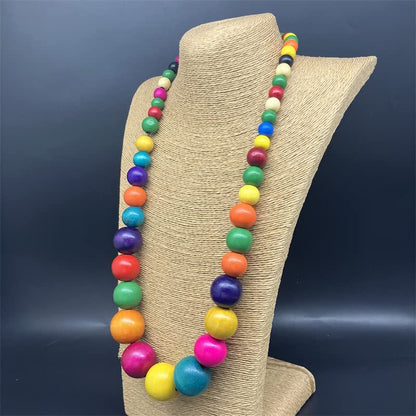 Fuqimanman2020 Chunky Large Simulated Pearl Choker Necklace Drop Dangle Earrings Crystal Bib Big Round Beaded Strand Multicolor Costume Statement Wedding Jewelry Set for Women Brides - color: Wooden Colorful