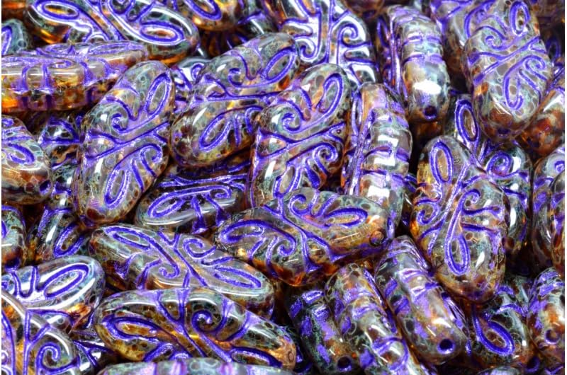 2.1oz (60 g) Mix of Unique Czech Bohemia Glass Pressed Beads, Crazy Purple Green Copper, Table Cut, Matte and Glossy, Faceted Fire Polish, Hand Made Set Kit BCV - color: Crazy 1 Violet Purple Green Copper Mix