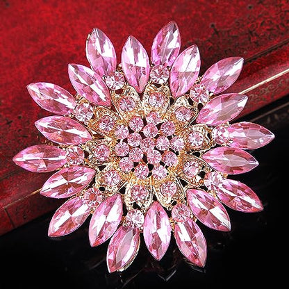 Rhinestone Sunflower Brooch Pin Red Pink Flower Brooch Stylish Crystal Brooch Elegant Clothing Hat Bag Accessories Jewerly for Women - color: pink