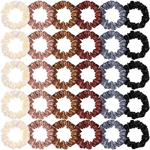 WILLBOND 30 Pcs Small Satin Silk Scrunchies Bulk for Women, Thin Hair Ties Mini Scrunchy Bands Skinny Ponytail Holders for Thick Curly Hair Pony Tails Wrist Decor(Colorful) - color: Colorful