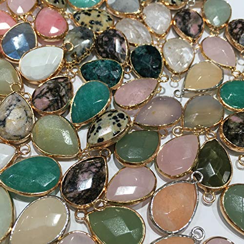 LE SKY Natural Stone Pendants Water Drop Shape Faceted Semi Gemstone Pendant for Necklace Bracelet Jewelry Craft Making Random 10 Pcs 14x22mm