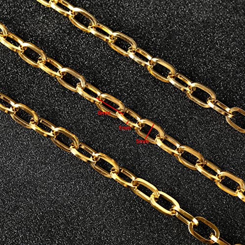 UMAOKANG 16.4 Feet Gold Plated Link Chain for Jewelry Making Stainless Steel Paperclip Chain Bulk with Jump Rings Lobster Clasps for Jewelry Bracelet Necklace Choker Making Supplies - color: Gold Square