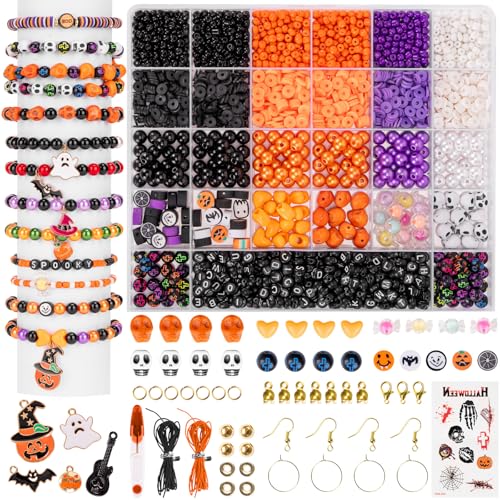 Goldwise Halloween-Inspired Jewelry Making Kit for Adults, 2 Boxes with Black, Orange & Purple Beads, Alphabet Beads (A–Z) & Halloween Charms for DIY Jewelry Design - color: Halloween