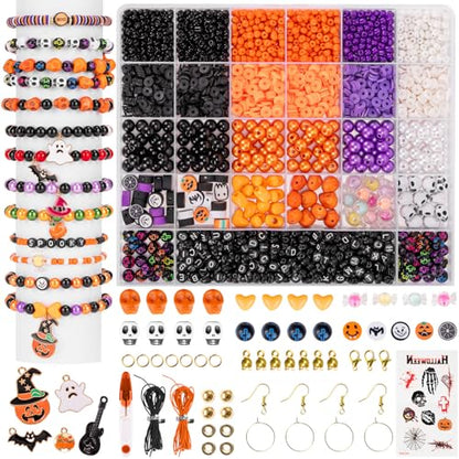 Goldwise Halloween-Inspired Jewelry Making Kit for Adults, 2 Boxes with Black, Orange & Purple Beads, Alphabet Beads (A–Z) & Halloween Charms for DIY Jewelry Design - color: Halloween