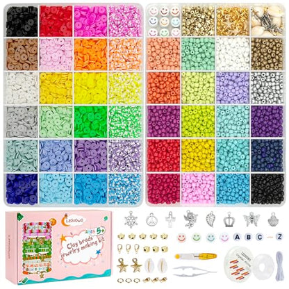 16300 4mm Glass Seed Beads for Bracelet Making Kit with Letter Beads | Friendship Bracelet, Clay Heishi Disc Beads Charms Elastic String for Concert Jewelry Making DIY Creative Gift - color: 16300