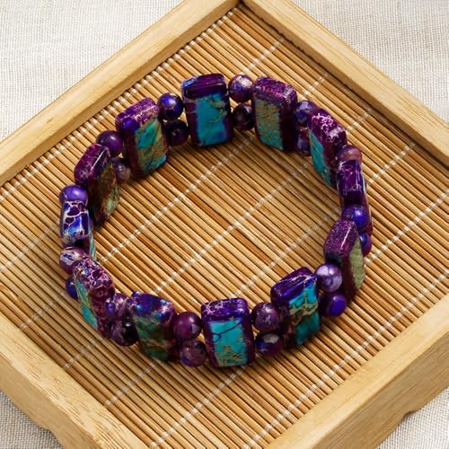 Yomisa Boho Beaded Bracelets for Women,Natural Chakra Turquoise Stone Jasper Bead Bracelet for Womens,Bohemian Handmade Stretch Beads Friendship Bracelets,Healing Trendy Western Jewelry Gifts - color: Purple Imperial Stone Bead