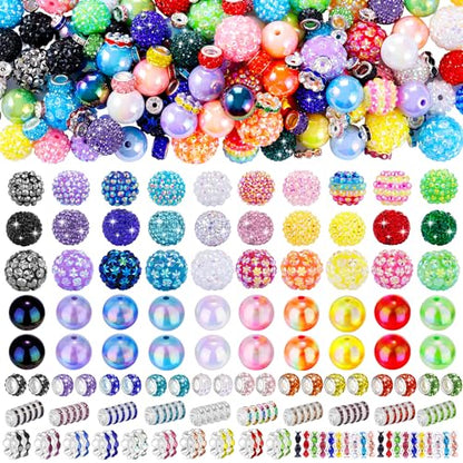 HUISUYTON 190 Pcs Beads for Pens Making, Included Rondelle Spacer Bead and 16/20mm Bubblegum Beads for Pen, Acrylic Bead for Jewelry Making, Bracelets, Beadable Pens - color: 190PCS Beads