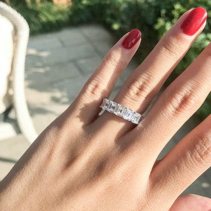 AINUOSHI Eternity Ring, 925 Sterling Silver Engagement Promise Ring for Women,Emerald Oval Radiant Round Cushion Cut Cubic Zirconia CZ Fine Ring,Stackable Full Eternity Wedding Band - color: Emerald Cut