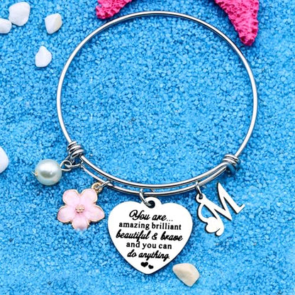 Aeora Inspirtional Bracelet Gift,Funny 26 Letter Initial A-Z Silver Heart Dangle Bangle For Women Lady Daughter Mom Sisters Friends Colleague Birthday Christmas Reminder Jewelry - color: M