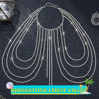 Zoestar Silver Rhinestone Body Chain Jewelry Accessories for Women | Sexy Party Layered Chest Chain Crystal Tassel Bra Chains