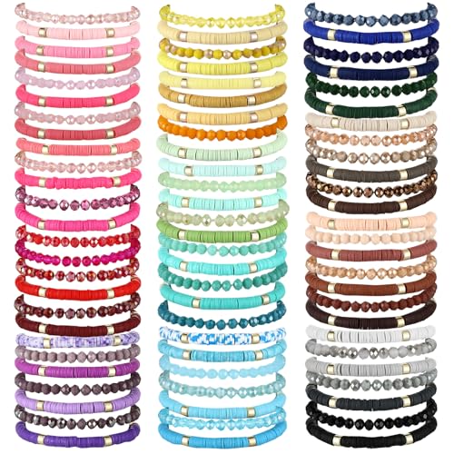 96 Pcs Beaded Friendship Bracelets Bulk Inspirational Stretch Bracelets Y2k Colorful Cute Adjustable Jewelry for Women Summer Beach Graduation Party Favors Friend Gifts - style: Novel