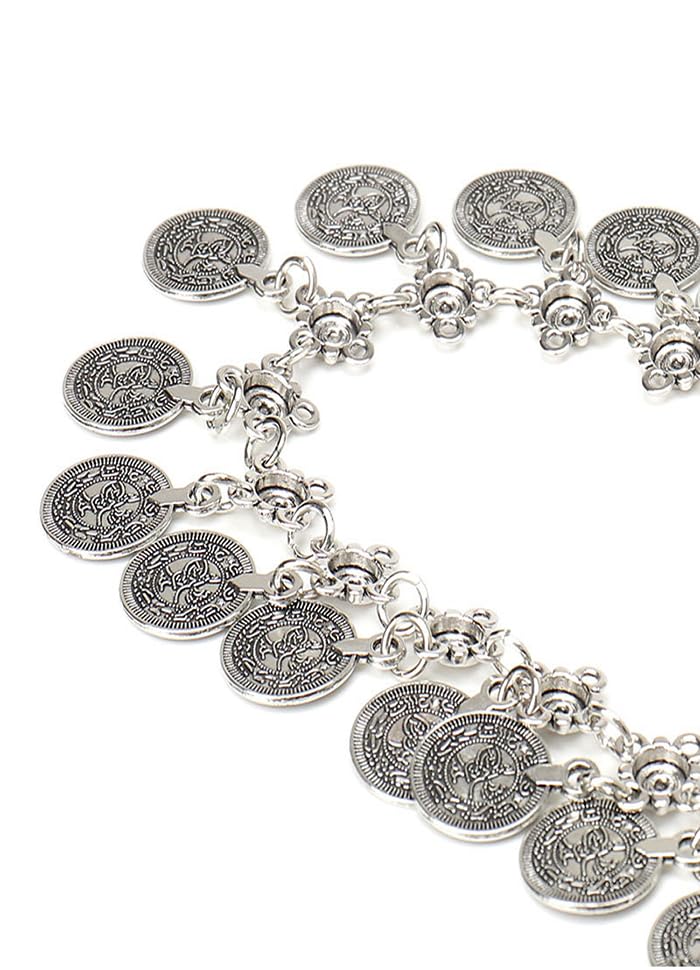 Women Western Concho Chain Belt - Fashion Gold Metal Waist Cowgirl Belt for Dresses Jeans - color: Silver-1
