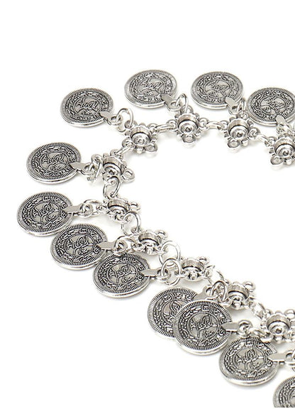 Women Western Concho Chain Belt - Fashion Gold Metal Waist Cowgirl Belt for Dresses Jeans - color: Silver-1