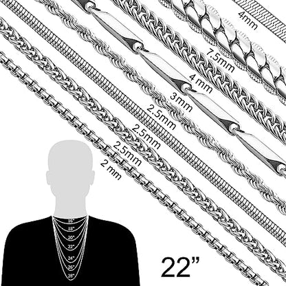 stino 7/8PCs Stainless Steel Chain Necklace Set for Men Women, Silver Tone Necklace Chains Bulk, Figaro Chain, Snake Chain, Cuban Link Chain, Rope Chain. - style: Same-Length 8Pcs