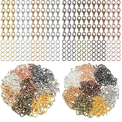 600 Pieces Lobster Clasps and Open Jump Rings Set Lobster Claw Clasps and Closures for Jewelry Making and Bracelets Bracelet Hooks Jewelry Clips(Mixed Colors) - color: Mixed Colors
